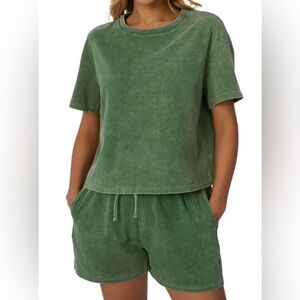 Acid Wash Green Shorts Set